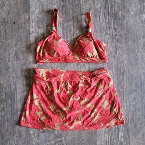 ALEX MARIE RED FLORAL SKIRTED BIKINI SET